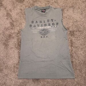 Vintage Harley Davidson Tank Top Shirt Mens Medium Green Sleeveless Eagle USA